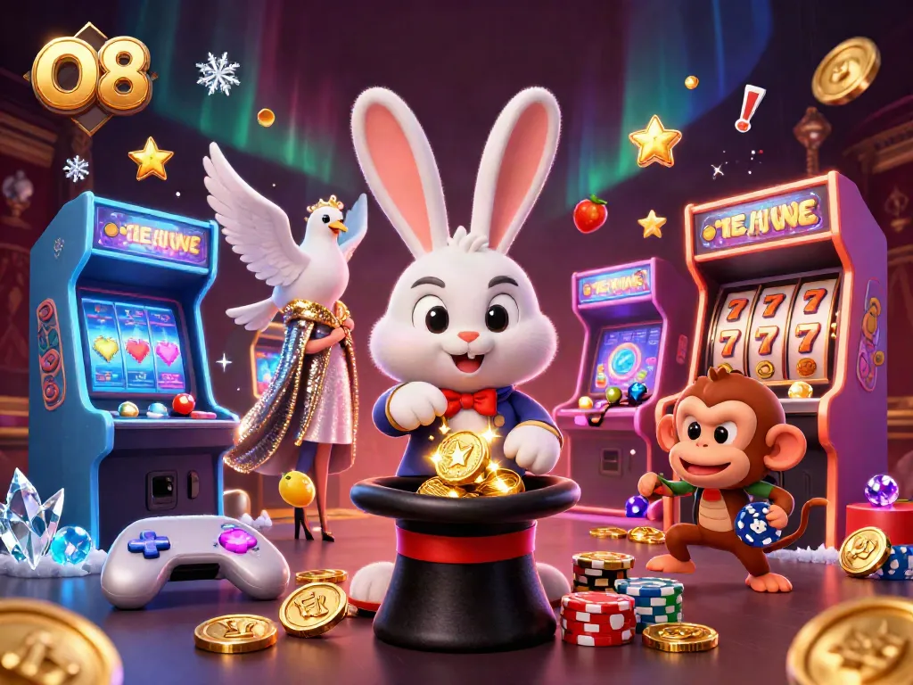 Engage with O8's thrilling slot experience featuring magical characters and vibrant casino elements.