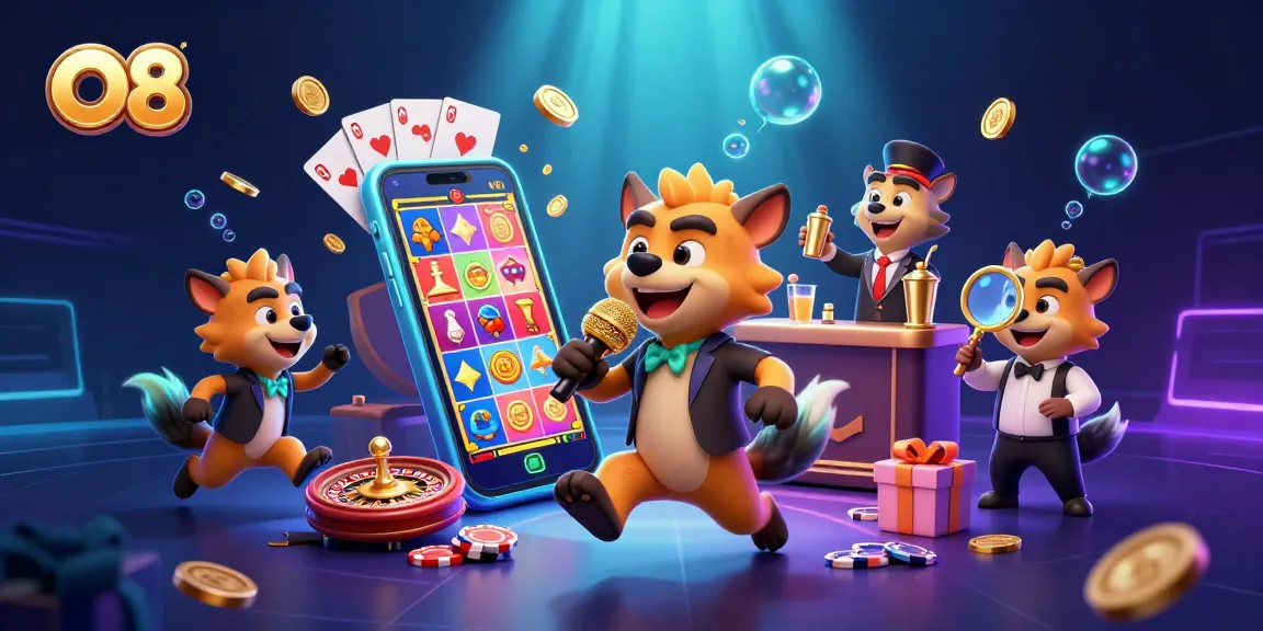 O8 hyenas entertain in a vibrant casino scene, mixing drinks, checking IDs, and jokes