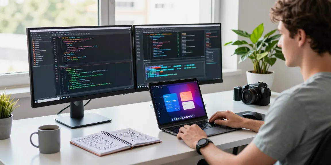 Software development scene at https://789win11.org/ with a developer coding on dual monitors.