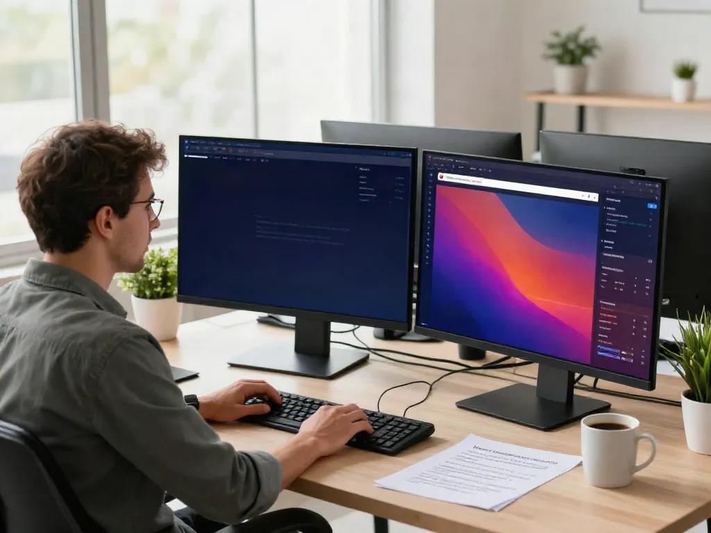 SEO specialist analyzing instant indexing metrics at a modern desk
