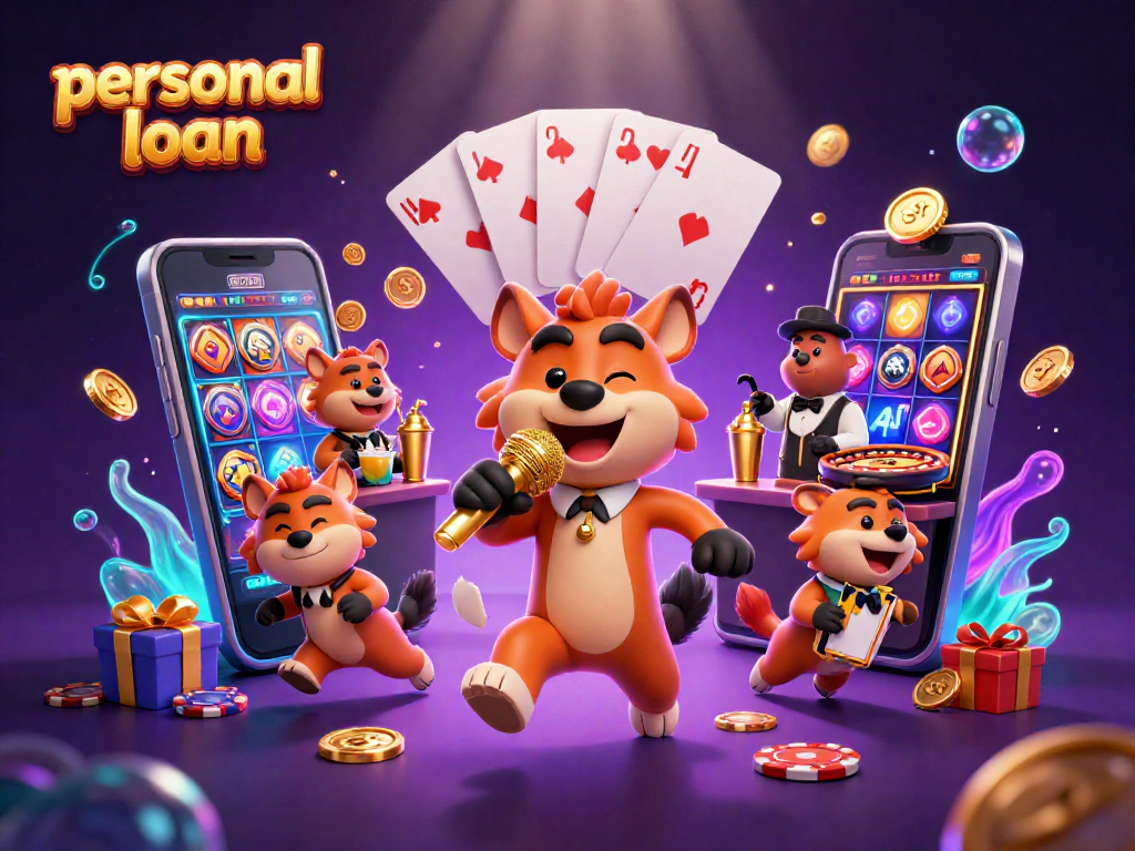 Experience personal loan in a vibrant casino scene featuring hyenas enjoying slots and cocktails.