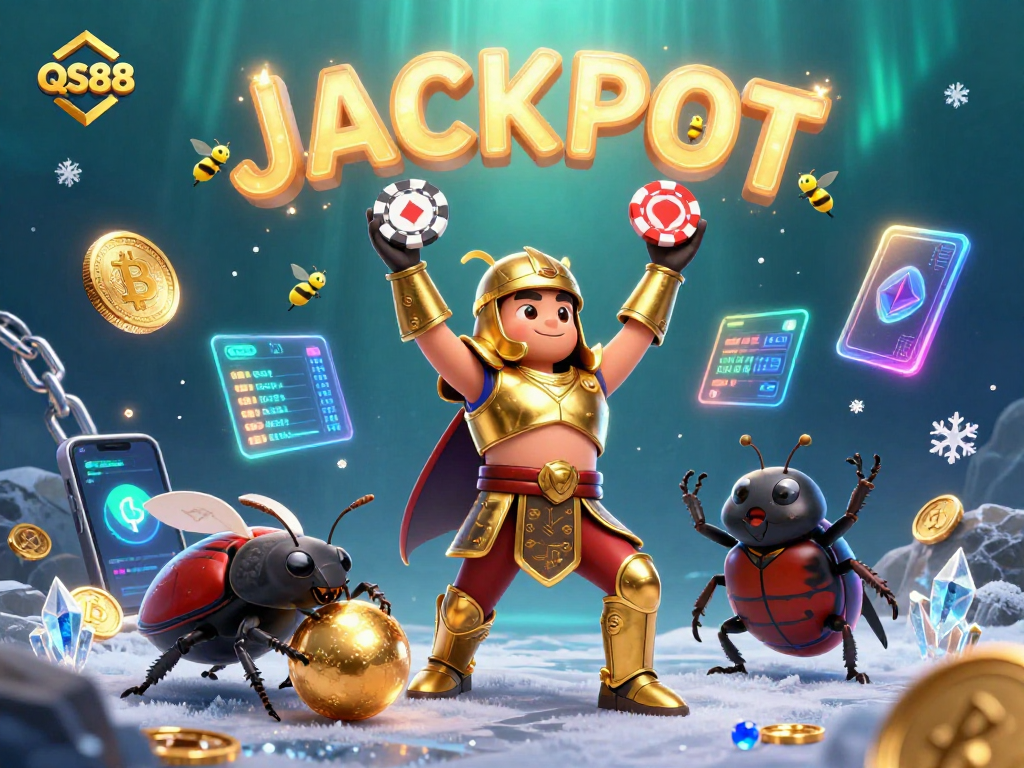 Engage in thrilling actions at QS88 with a victorious beetle, glowing coins, and energetic jackpots.