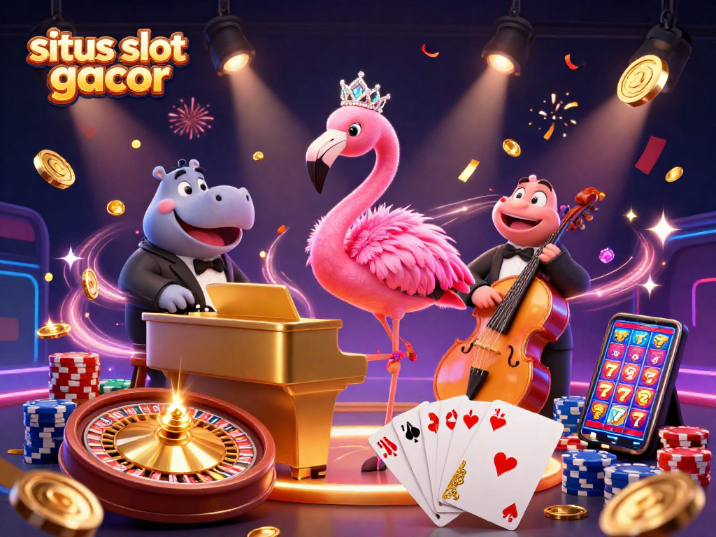 Experience the thrill of situs slot gacor with vibrant characters and casino elements filling the scene.