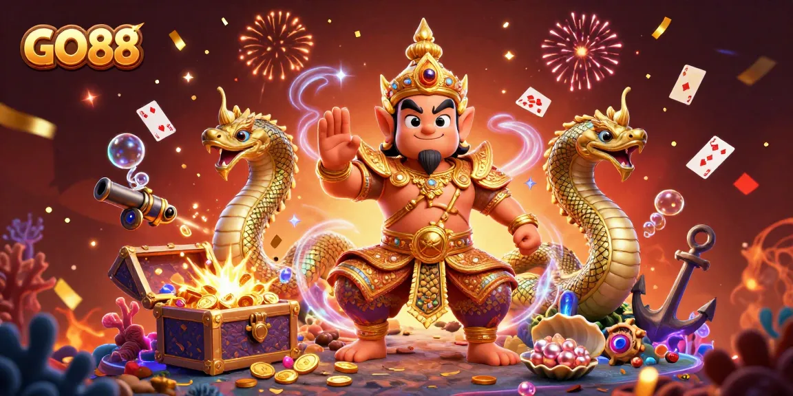 Experience the thrill of GO88 with an exciting 3D casino illustration featuring vibrant characters and dynamic game elements.