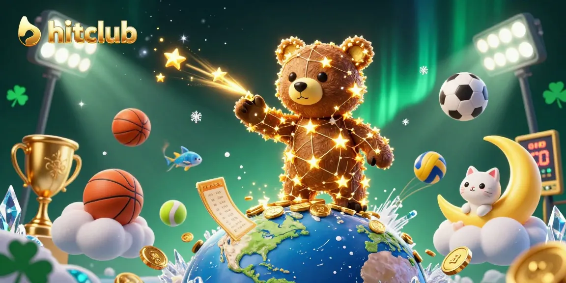 Experience hitclub's dynamic gaming world with a celestial bear gathering coins in a vibrant casino.